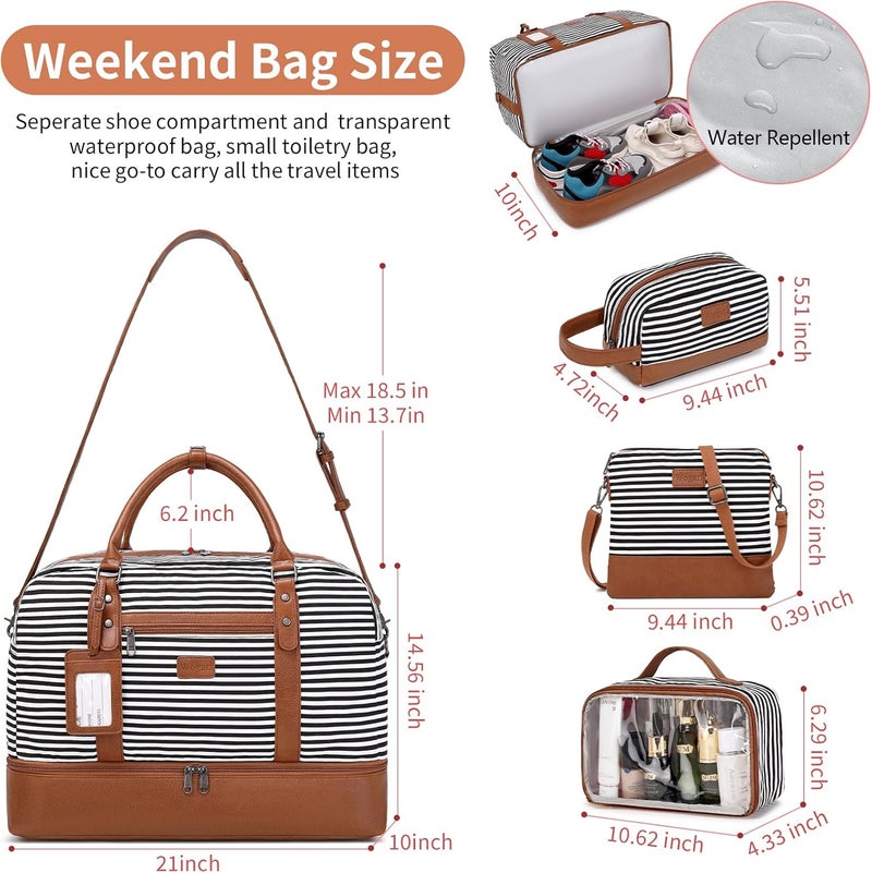 Wogarl Weekender Bags for Women Large Canvas Overnight Bag Travel Duffel Bags Carry on Shoulder Weekend Bag with Shoe Compartment for Travel Night Flight Daily Use - Image 3